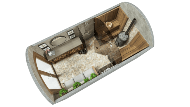 Пещерная баня 9,7 m² пакет STANDARD (стеклянное решение)